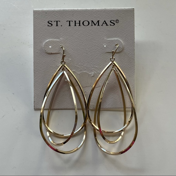 St. Thomas Jewelry - St. Thomas Gold Tone Tri Teir Teardrop Dangle Earrings